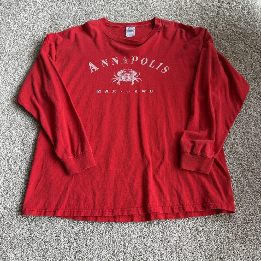 Annapolis Maryland Crab Souvenir Shirt Mens XL Red Delta Long Sleeve Tee T-Shirt